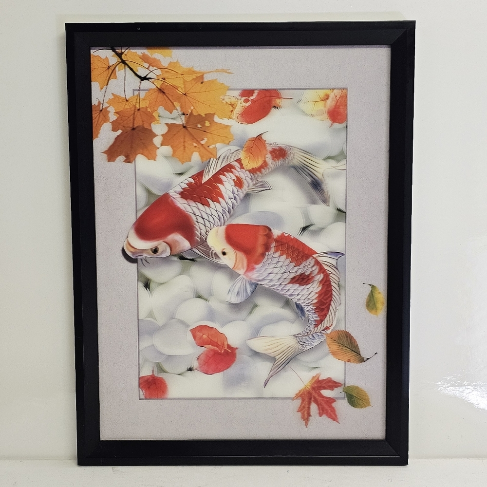 Framed 3D Koi Fish Wall Art – Autumn Leaves Theme